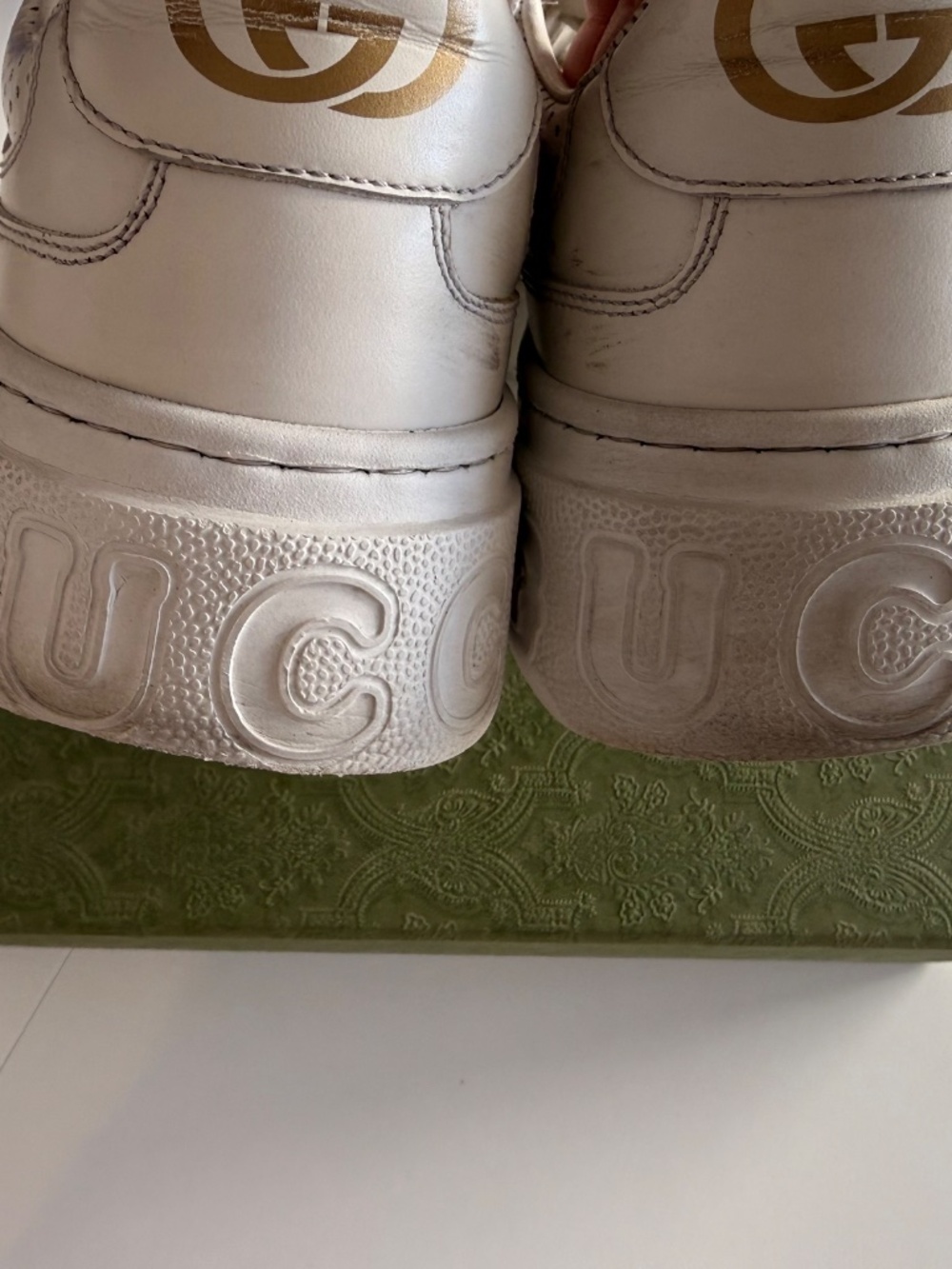 Gucci GG Embossed White Leather Platform Sneakers - Picture 5 of 6